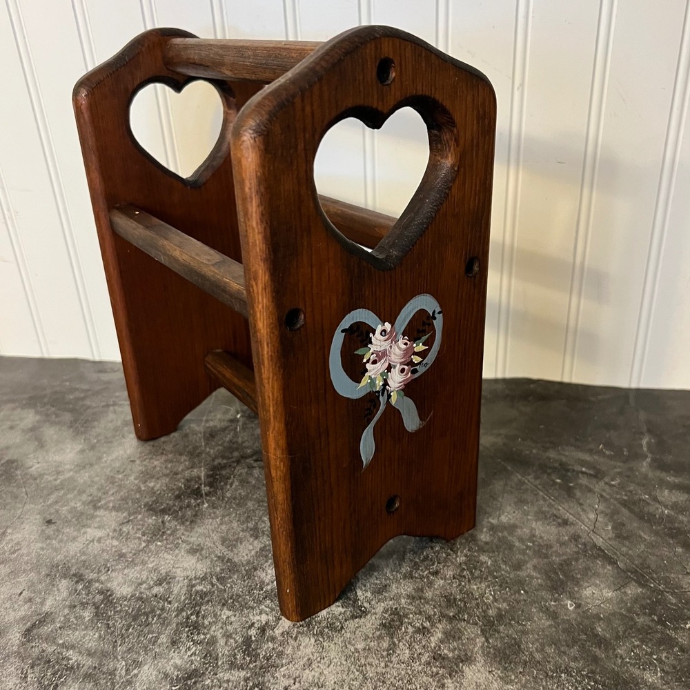 Vintage Handcrafted Hand-Painted Mini Floral Quilt Rack Heart Cutout | Cottage